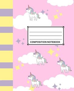 Composition Notebook: Unicorns, clouds, and sparkles on Light Pink Background - 7.5