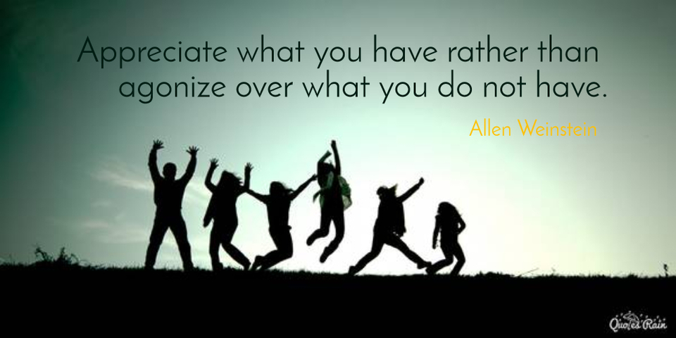 appreciate what you have rather than agonize over what you do not have...