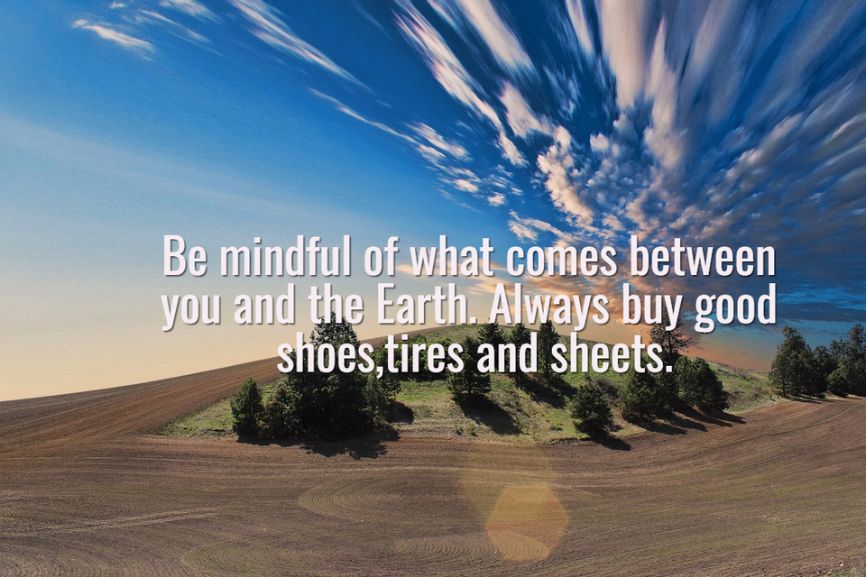 be mindful of what comes between you and the earth always buy good shoestires and...