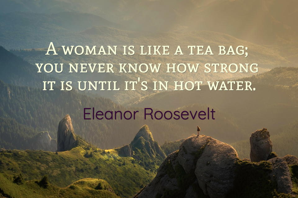 a woman is like a tea bag you never know how strong it is until its in hot water...