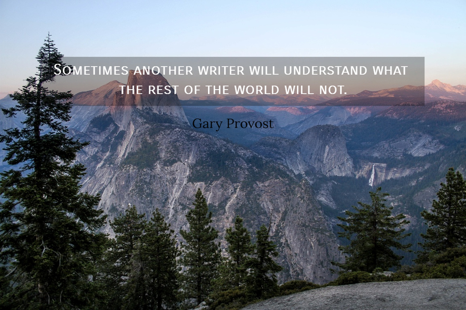 sometimes another writer will understand what the rest of the world will not...