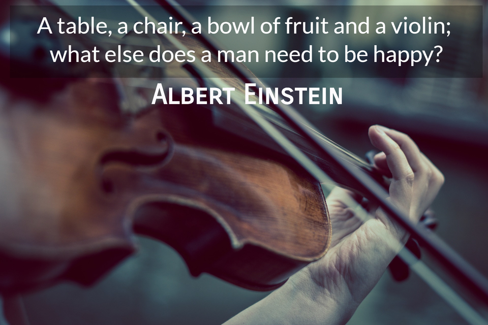 a table a chair a bowl of fruit and a violin what else does a man need to be happy...