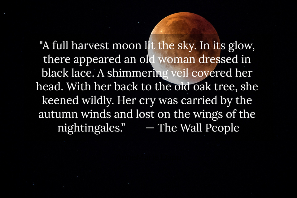 a full harvest moon lit the sky in its glow there appeared an old woman dressed in...