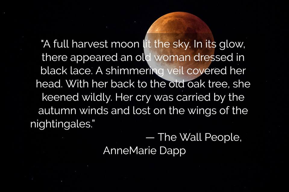 a full harvest moon lit the sky in its glow there appeared an old woman dressed in...