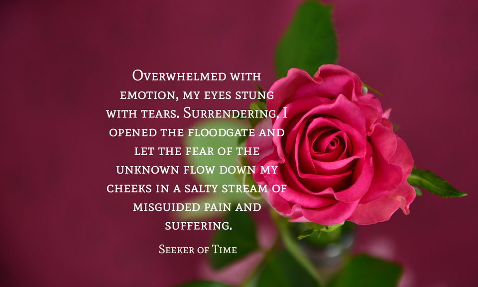 overwhelmed with emotion my eyes stung with tears surrendering i opened the floodgate...