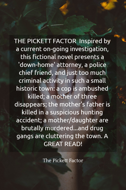the pickett factor inspired by a current on going investigation this fictional novel...