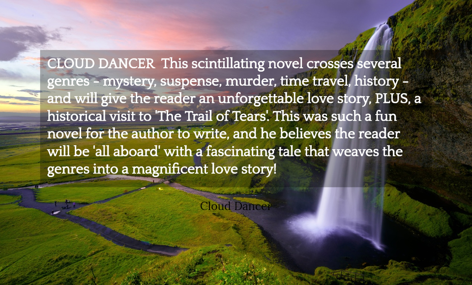 cloud dancer this scintillating novel crosses several genres mystery suspense...