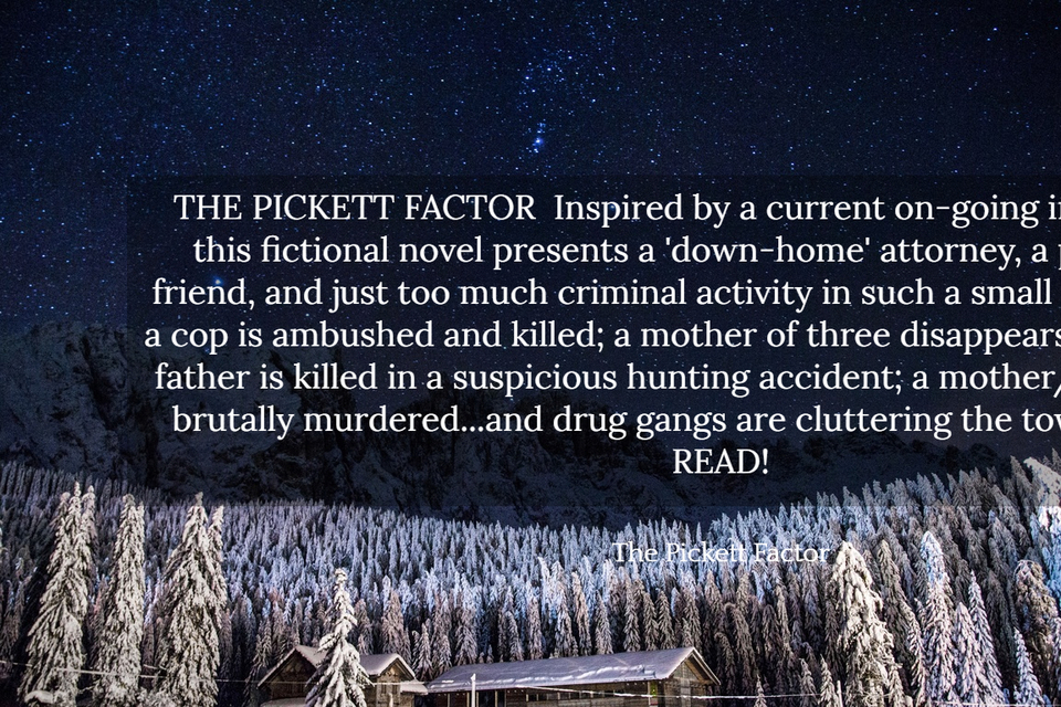the pickett factor inspired by a current on going investigation this fictional novel...