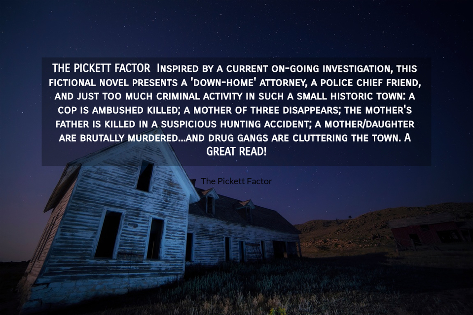 the pickett factor inspired by a current on going investigation this fictional novel...