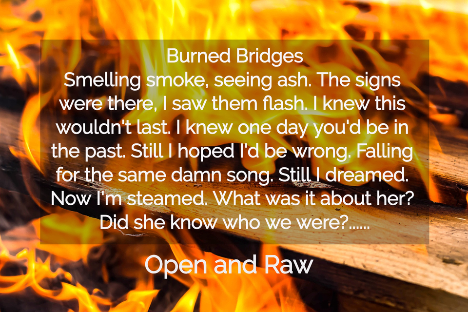burned bridges smelling smoke seeing ash the signs were there i saw them flash i knew...