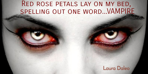red rose petals lay on my bed spelling out one wordvampire...