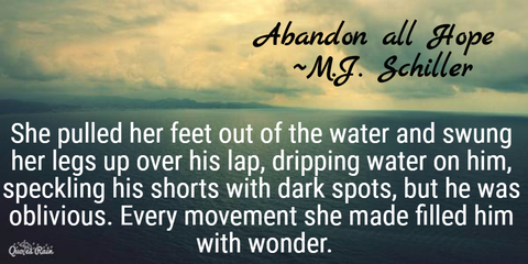 she pulled her feet out of the water and swung her legs up over his lap dripping water...