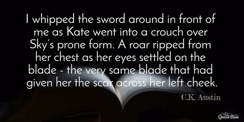 i whipped the sword around in front of me as kate went into a crouch over skys prone...