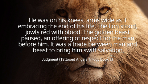 he was on his knees arms wide as if embracing the end of his life the lion stood jowls...