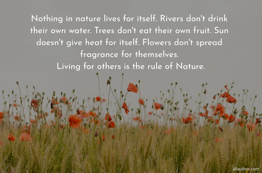 nothing in nature lives for itself rivers dont drink their own water trees dont eat...