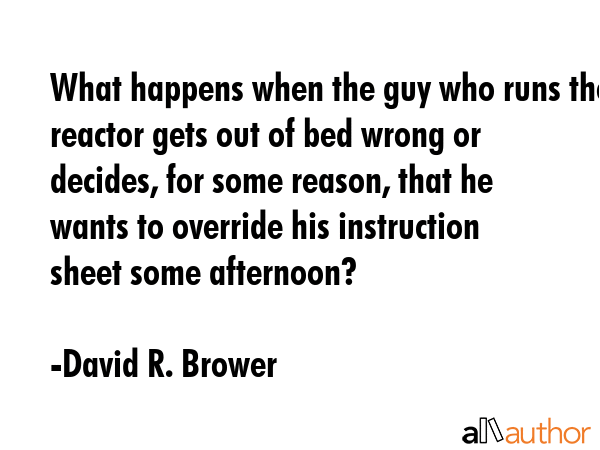What happens when the guy who runs the reactor gets out of bed wrong or decides, for some reason,... - David R. Brower Quote GIF