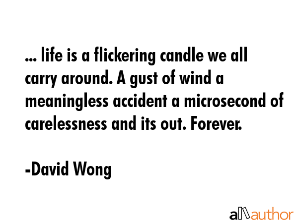 ... life is a flickering candle we all carry around. A gust of wind a meaningless accident a... - David Wong Quote GIF