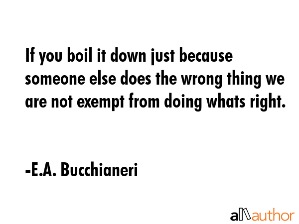 If you boil it down just because someone else does the wrong thing we are not exempt from doing... - E.A. Bucchianeri Quote GIF