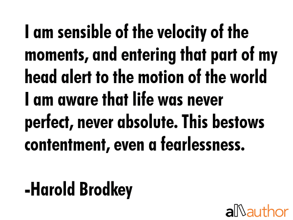 I am sensible of the velocity of the moments, and entering that part of my head alert to the motion... - Harold Brodkey Quote GIF