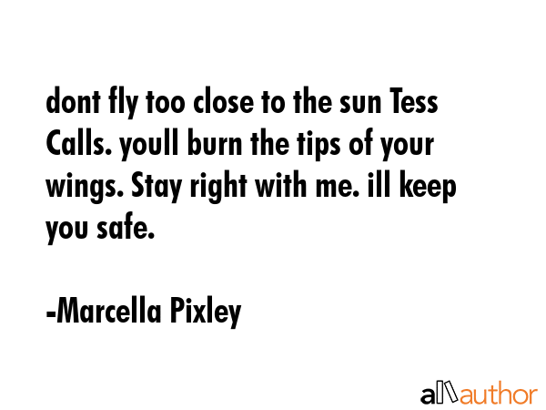 dont fly too close to the sun Tess Calls. youll burn the tips of your wings. Stay right with me. ill keep you safe. - Marcella Pixley Quote