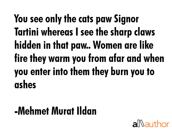 You see only the cats paw Signor Tartini whereas I see the sharp claws hidden in that paw.. Women... - Mehmet Murat Ildan Quote GIF