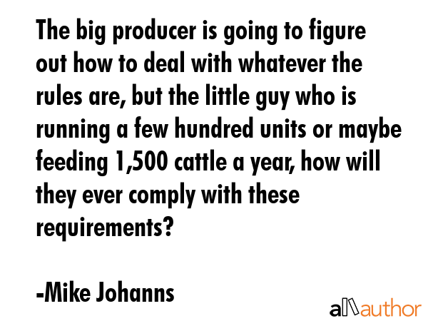The big producer is going to figure out how to deal with whatever the rules are, but the little guy... - Mike Johanns Quote GIF