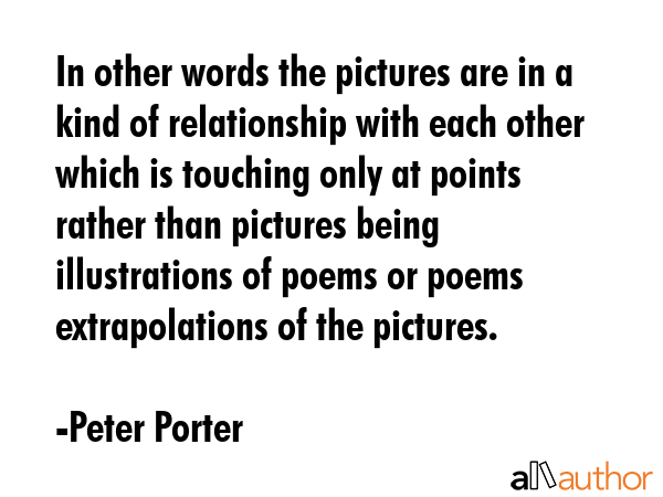 In other words the pictures are in a kind of relationship with each other which is touching only at... - Peter Porter Quote GIF