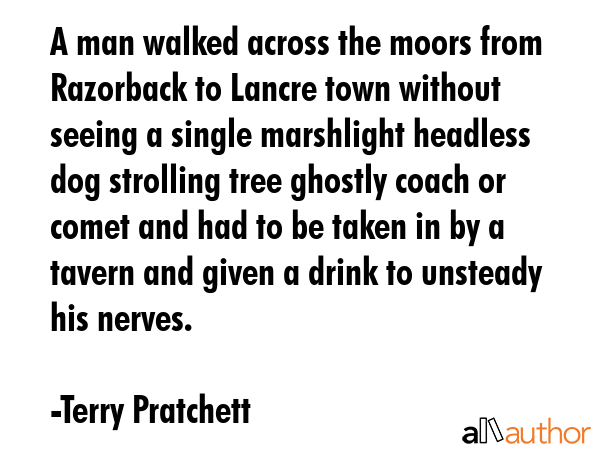 A man walked across the moors from Razorback to Lancre town without seeing a single marshlight... - Terry Pratchett Quote GIF