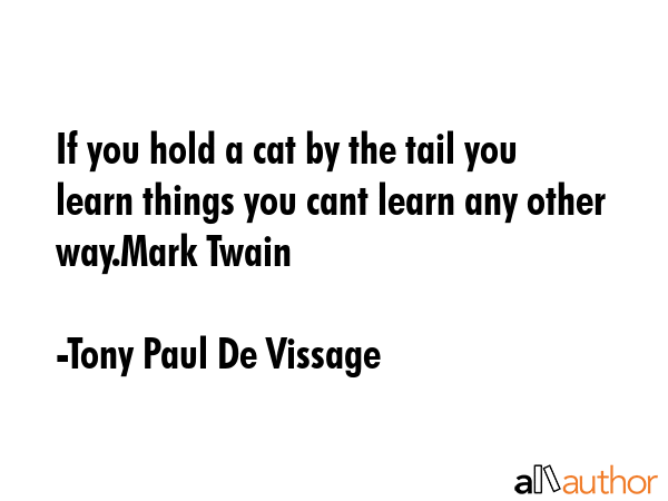 If you hold a cat by the tail you learn things you cant learn any other way.Mark Twain - Tony Paul De Vissage Quote GIF