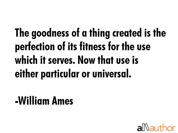 The goodness of a thing created is the perfection of its fitness for the use which it serves. Now... - William Ames Quote GIF