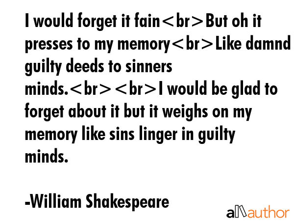 I would forget it fainBut oh it presses to my memoryLike damnd guilty deeds to sinners minds.I... - William Shakespeare Quote GIF