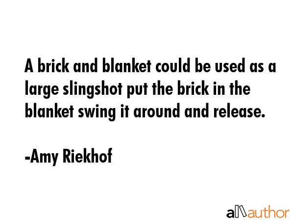 A brick and blanket could be used as a large slingshot put the brick in the blanket swing it around... - Amy Riekhof Quote GIF