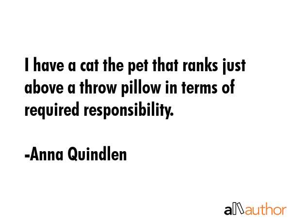 I have a cat the pet that ranks just above a throw pillow in terms of required responsibility. - Anna Quindlen Quote