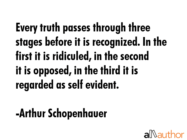 Every truth passes through three stages before it is recognized. In the first it is ridiculed, in... - Arthur Schopenhauer Quote GIF
