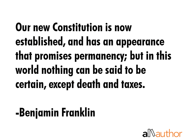 Our new Constitution is now established, and has an appearance that promises permanency; but in... - Benjamin Franklin Quote GIF