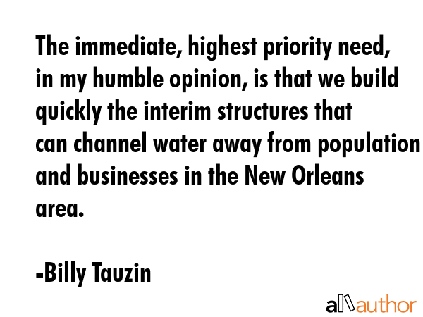 The immediate, highest priority need, in my humble opinion, is that we build quickly the interim... - Billy Tauzin Quote GIF