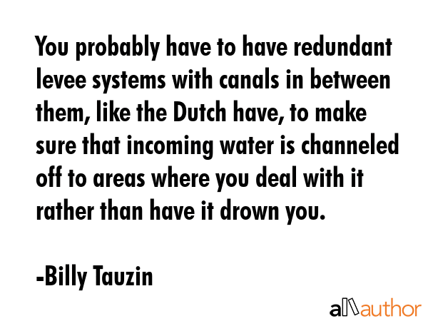 You probably have to have redundant levee systems with canals in between them, like the Dutch have,... - Billy Tauzin Quote GIF