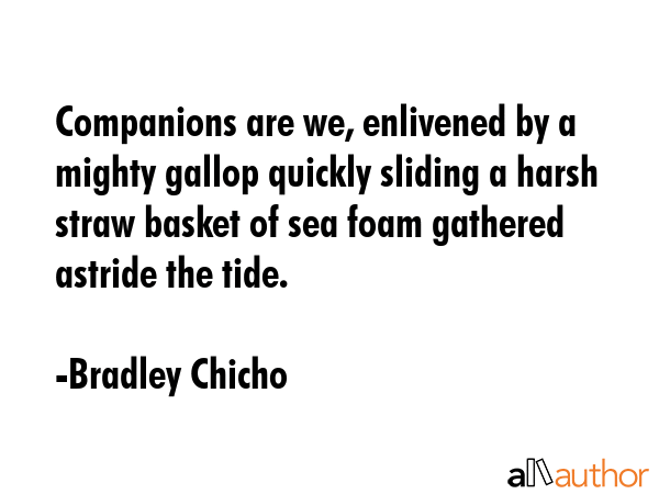Companions are we, enlivened by a mighty gallop quickly sliding a harsh straw basket of sea foam... - Bradley Chicho Quote GIF