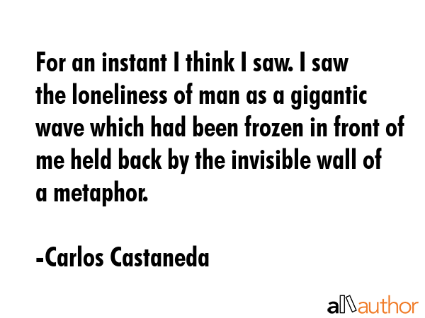 For an instant I think I saw. I saw the loneliness of man as a gigantic wave which had been frozen... - Carlos Castaneda Quote GIF