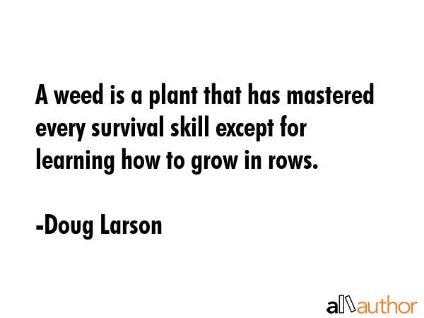 A weed is a plant that has mastered every survival skill except for learning how to grow in rows. - Doug Larson Quote GIF