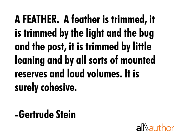 A FEATHER.  A feather is trimmed, it is trimmed by the light and the bug and the post, it is... - Gertrude Stein Quote GIF