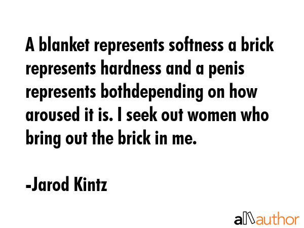A blanket represents softness a brick represents hardness and a penis represents bothdepending on... - Jarod Kintz Quote GIF