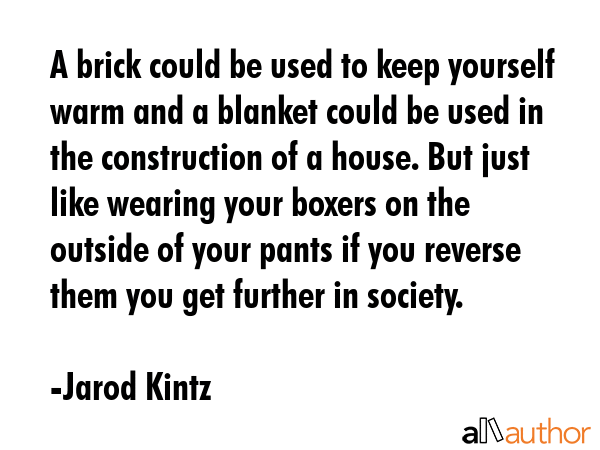 A brick could be used to keep yourself warm and a blanket could be used in the construction of a... - Jarod Kintz Quote GIF