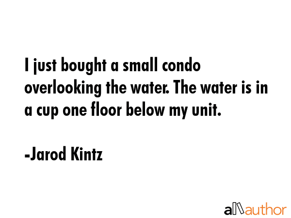 I just bought a small condo overlooking the water. The water is in a cup one floor below my unit. - Jarod Kintz Quote