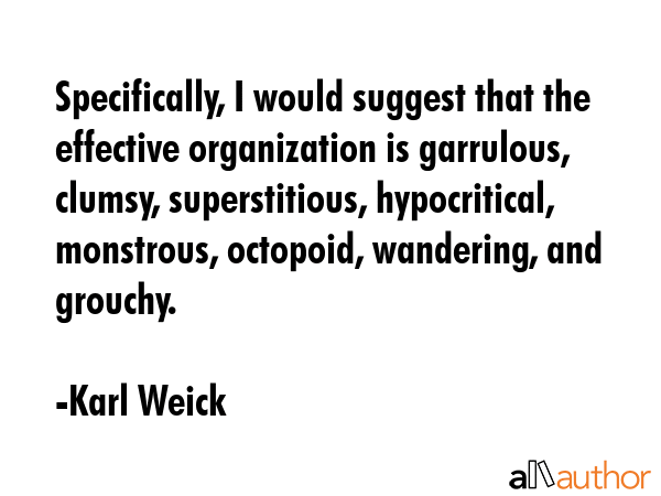 Specifically, I would suggest that the effective organization is garrulous, clumsy, superstitious,... - Karl Weick Quote GIF