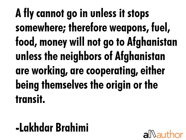 A fly cannot go in unless it stops somewhere; therefore weapons, fuel, food, money will not go to... - Lakhdar Brahimi Quote GIF