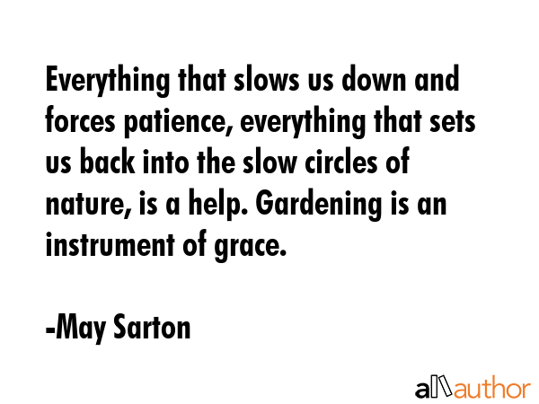 Everything that slows us down and forces patience, everything that sets us back into the slow... - May Sarton Quote GIF