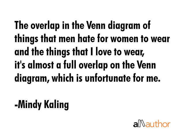The overlap in the Venn diagram of things that men hate for women to wear and the things that I... - Mindy Kaling Quote GIF