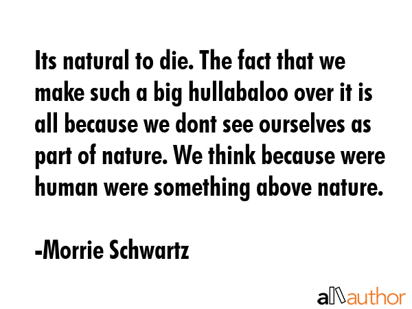 Its natural to die. The fact that we make such a big hullabaloo over it is all because we dont see... - Morrie Schwartz Quote GIF
