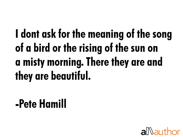 I dont ask for the meaning of the song of a bird or the rising of the sun on a misty morning. There... - Pete Hamill Quote GIF